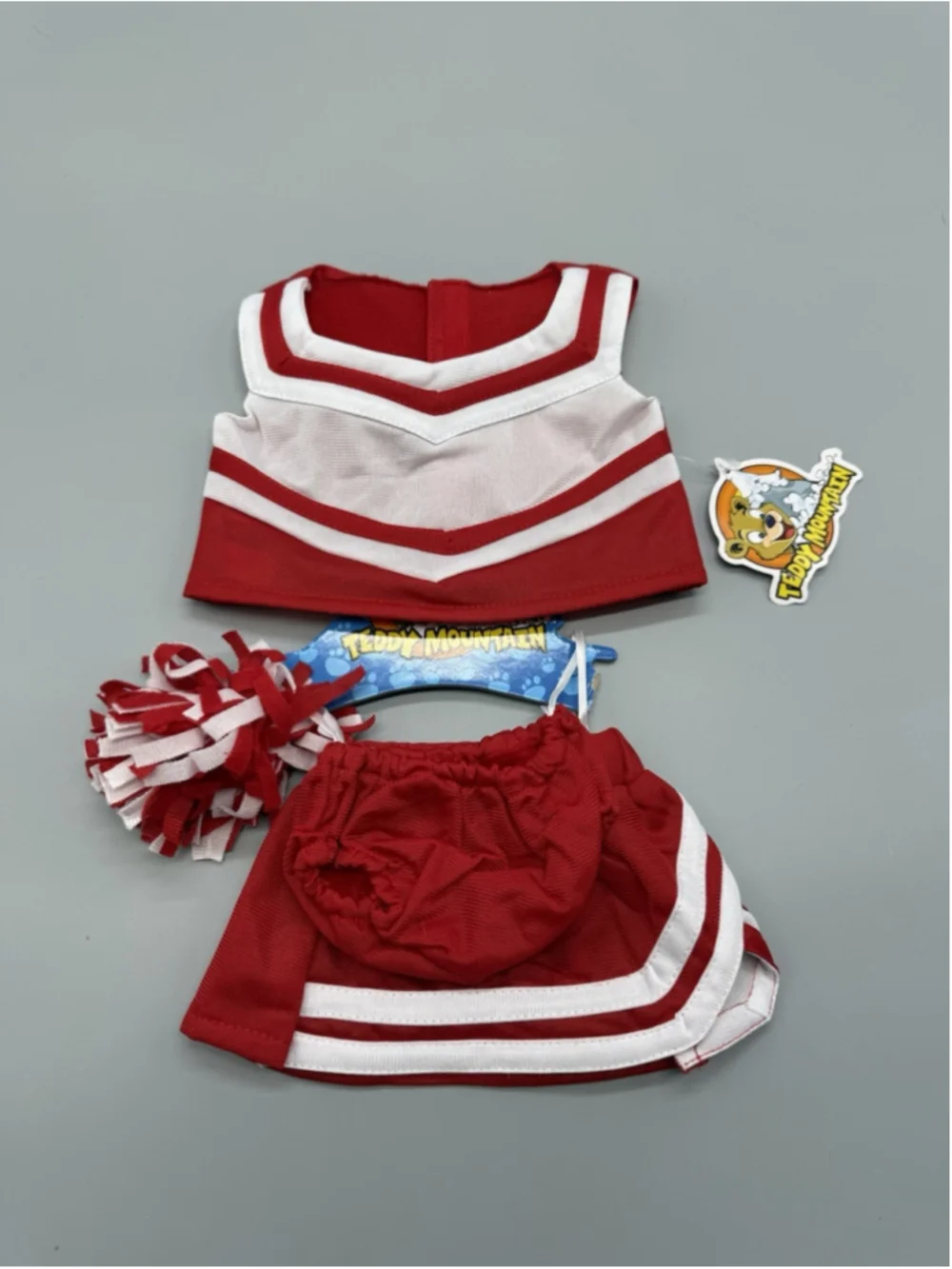 Teddy Mountain Red & White Cheerleading Outfit With One Pom Pom For Bears/Dolls